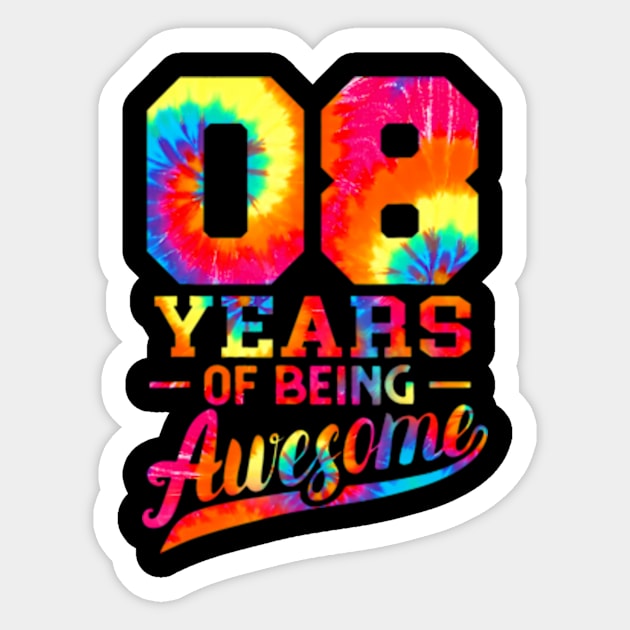 8Th Birthday 8 Years Old Awesome Tie Dye Men Women Sticker by Zoe Hill Autism